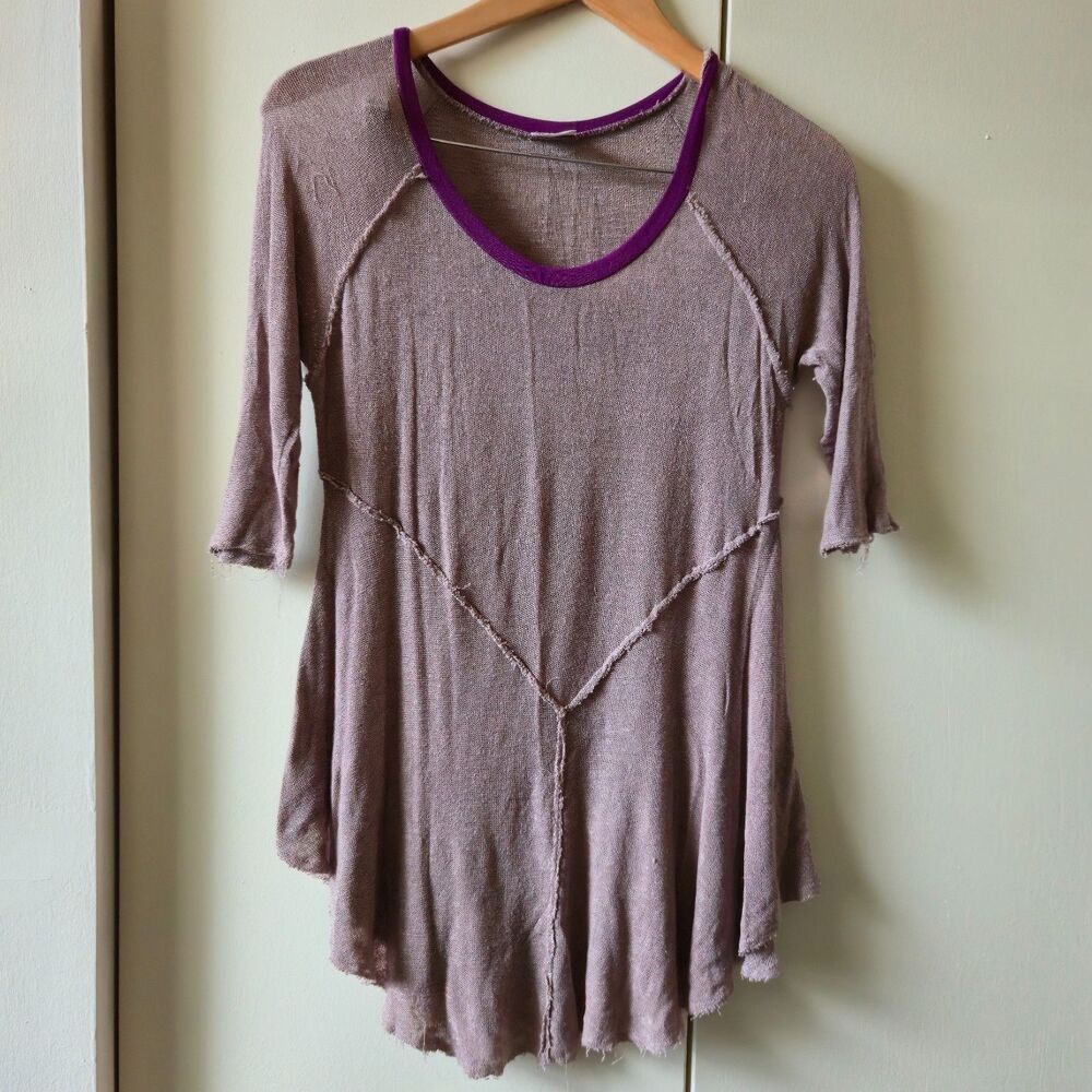 Intimately Free People Raw Seam Knit Top – Size Small – Mauve + Purple Trim